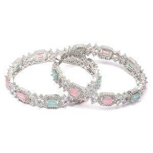 Rhodium-Plated Silver American Diamond Bangle Set
