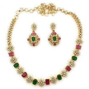 Gold-Plated Multi-Color American Diamond Necklace Set