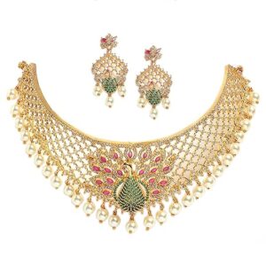 Gold-Plated Pearl & Diamond Drop Jewelry Set