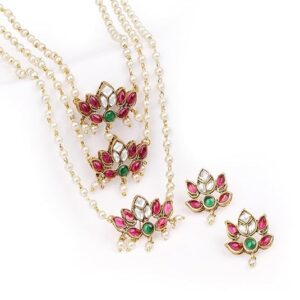 22K Gold-Plated Emerald & Ruby Kundan Jewelry Set