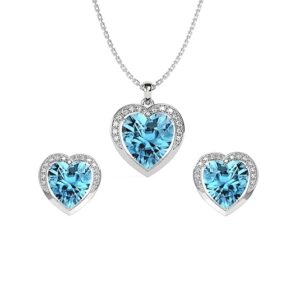 Sky Blue Heart Pendant Sterling Silver Jewelry Set