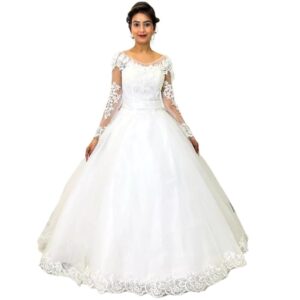 White Christian Wedding Ball Gown with Sleeves