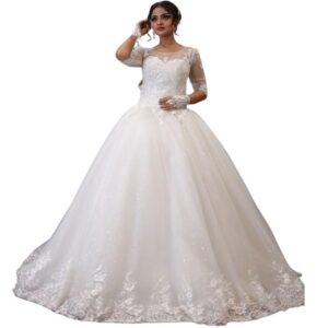 White Christian Bridal Ball Gown with Extra Sleeves