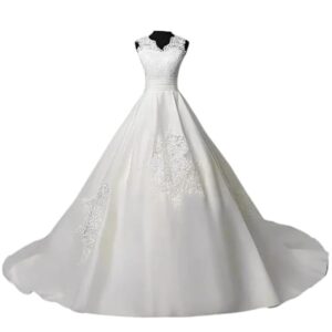 Classic White Wedding Dress with Train & Sleeves
