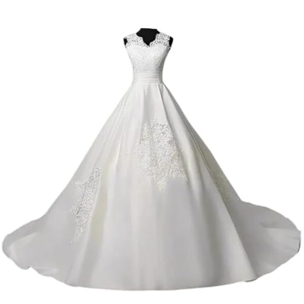 Classic White Wedding Dress with Train & Sleeves