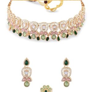 Green & Pink Stone Austrian Diamond Choker Set